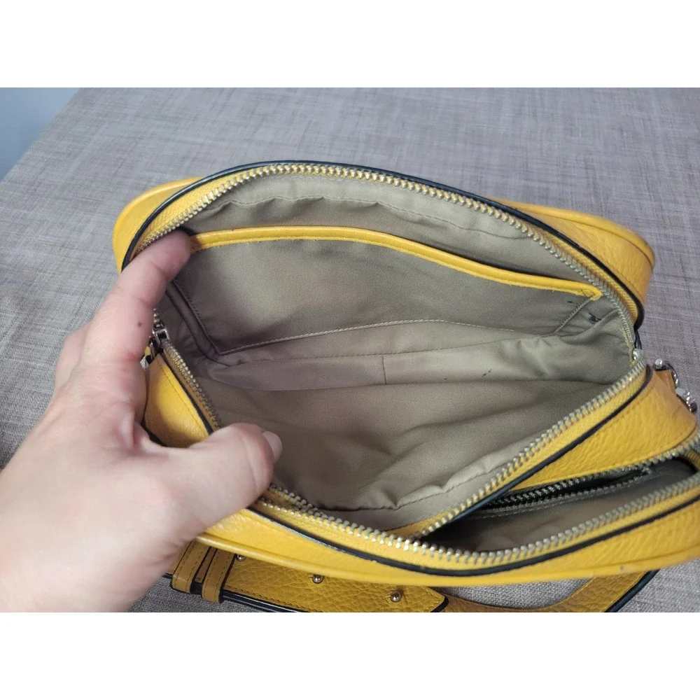 Leatherology Yellow Leather Willow Crossbody Bag Double Zip Monogram Camera Bag